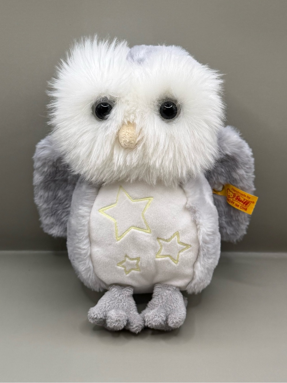 Steiff Glow-In-The-Dark Wittie Owl Light Gray Plush Stuffed Animal
